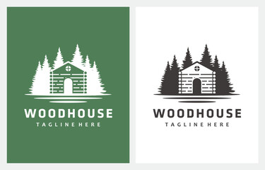 Forest Cottage Wood House Hotel logo design vector 