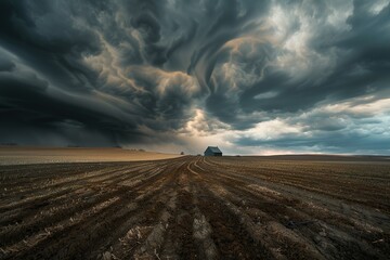 Fototapeta premium Storm clouds gathering over a vast farmland.