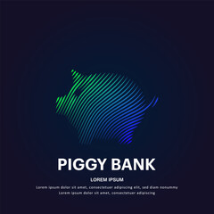 simple logo Piggy bank Illustration in a linear style. Abstract line art green Piggy bank Logotype concept icon. Vector logo Piggy bank color silhouette on a dark background. EPS 10