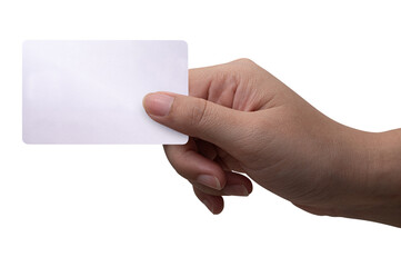 The man's hand holds silver platinum card isolated on white background...