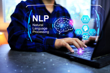 Programmer developing NLP natural language processing for support ai automation working and big...