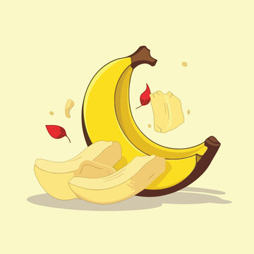 Banana and sliced banana cartoon vector illustration