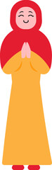 Muslim Female Character In Greeting Pose Vector Illustration