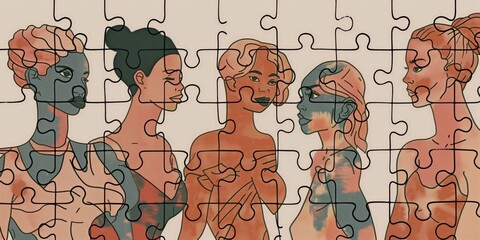 A puzzle with interconnected female figures suggesting community and diversity.