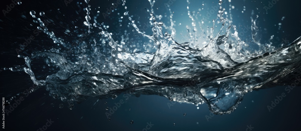 Aufkleber captured in this image is a dramatic close-up of water splashing vigorously on the calm surface of a