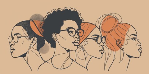 Artistic line drawing of women's profiles, suitable for beauty and diversity themes.
