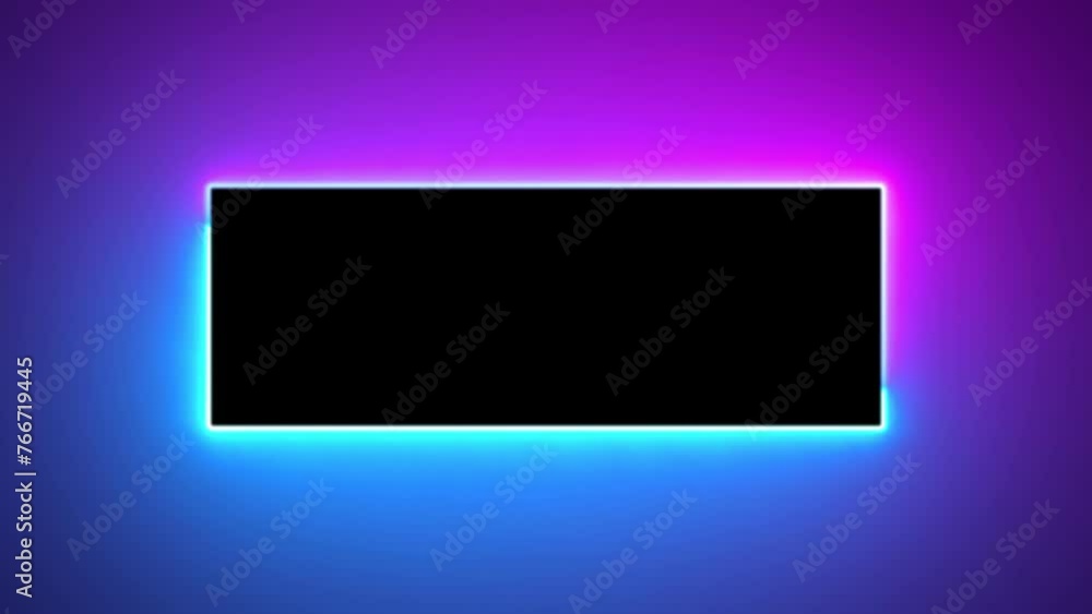 Aufkleber abstract blue pink neon glowing line frame, animated moving led light screen box projection 3d rende