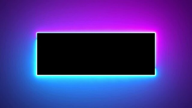 Abstract blue pink neon glowing line frame, animated moving led light screen box projection 3d rendering, empty space border presentation design background, futuristic laser sprectrum backdrop