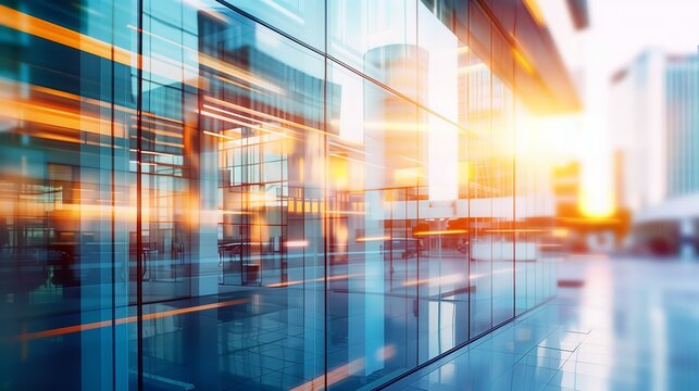 Glass wall of a modern business office building