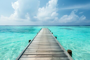 Wooden dock above bright blue waters