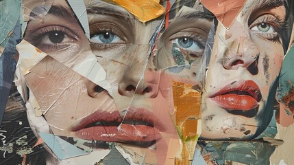 a collage of a woman's face with many different colored papers