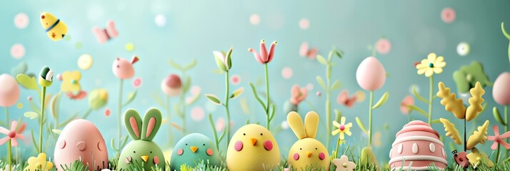 a bunch of colorful eggs with flowers - obrazy, fototapety, plakaty