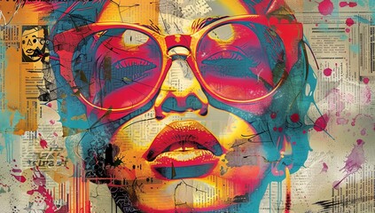 a painting of a woman with sunglasses
