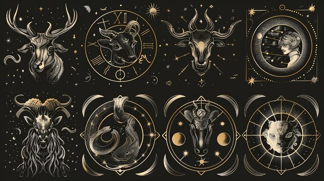 a group of zodiac signs on a black background