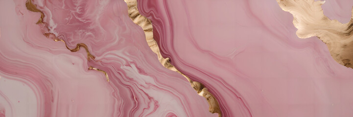 Abstract pink marble liquid texture with gold cracks.