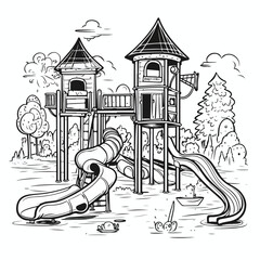 Black and white playground illustration cartoon vec