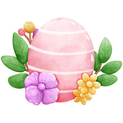 Pink egg with flower Easter watercolor 