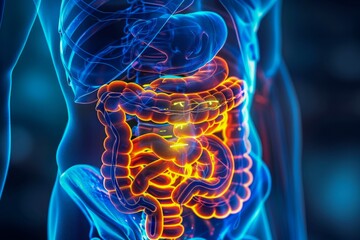 3D Illustration of Human Digestive System Anatomy for Medical Education and Health Care Concept