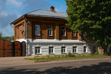 An ancient building, an architectural monument, a residential house of burghers and merchants Bibanov on Vasilevskaya Street on a sunny summer day, Suzdal, Vladimir region, Russia