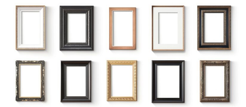 A realistic collage of picture frames is shown against a white background, ideal for use in presentations or on a wall interior.