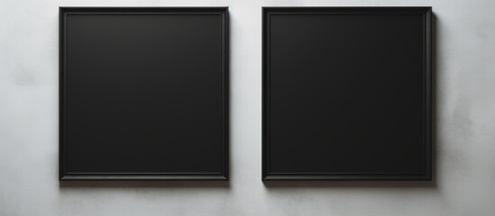 Two rectangular black frames with metal rims are symmetrically hanging on a white wall. The contrast between the tints and shades creates a sleek display device in the composite material