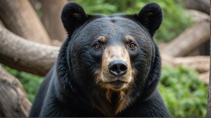 A black bear in zoo looking at the camera from Generative AI