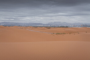 Fototapeta na wymiar Desert scene in Wuhai . Inner Mongolia. China.