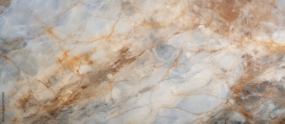 Poster marble surface with intricate brown and white patterns shown in close-up detail, displaying the eleg