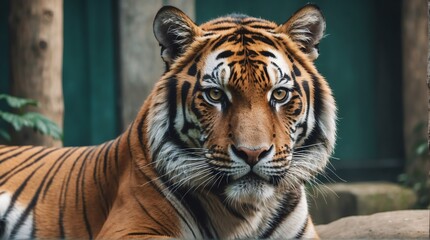 A tiger in zoo looking at the camera from Generative AI