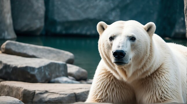 A polar bear in zoo looking at the camera from Generative AI