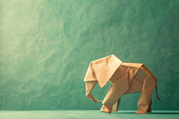 origami Elephant on pastel green background