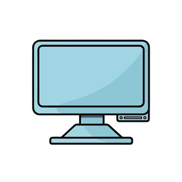 Blue shading silhouette cartoon front view computer