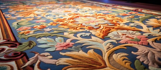 Detailed view of a rug featuring a delicate floral design, adding a touch of elegance to the decor
