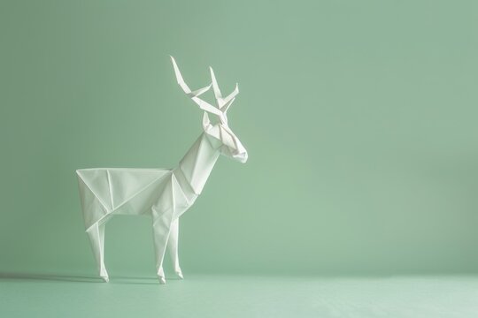 origami Deer on pastel green background