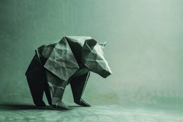 origami Bear on pastel green background
