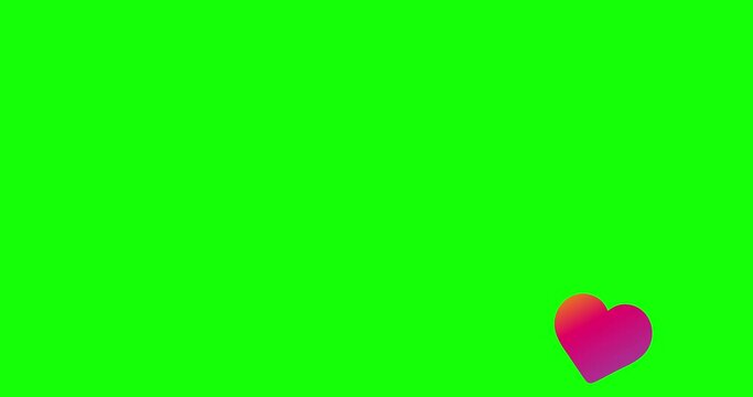 Red gradient heart appearing on green screen, new flying up vector animation after double tap or like on instagram, normal and slow motion speed