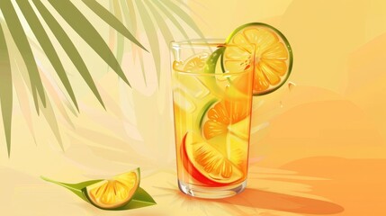 A basic illustration of a tropical cocktail served with a slice of fruit AI generated illustration