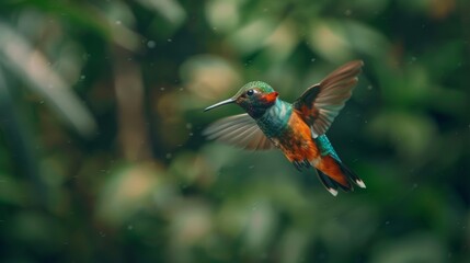 Fototapeta premium A cinematic shot of a hummingbird in mid-flight AI generated illustration
