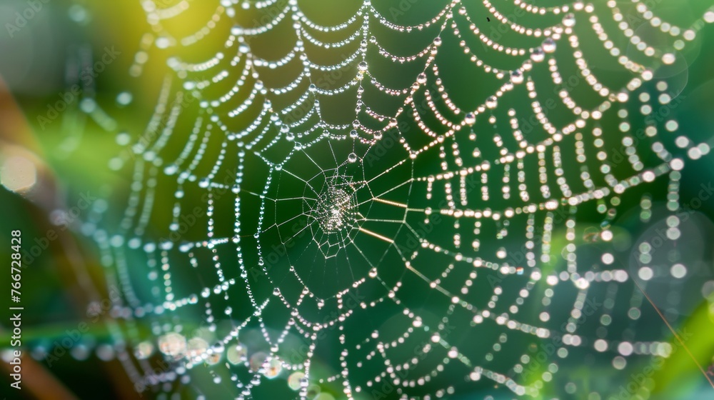 Poster an intimate view of a dew-covered spider web ai generated illustration