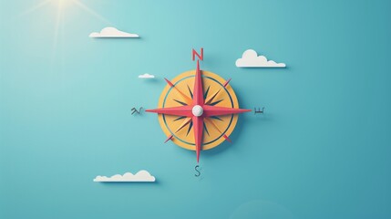 A minimalistic depiction of a compass pointing towards a sunny destination  AI generated illustration - obrazy, fototapety, plakaty