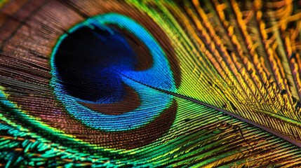 Obraz premium A stunning close-up of a vibrant peacock feather AI generated illustration
