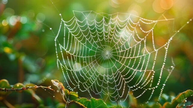 An intimate view of a dew-covered spider web  AI generated illustration