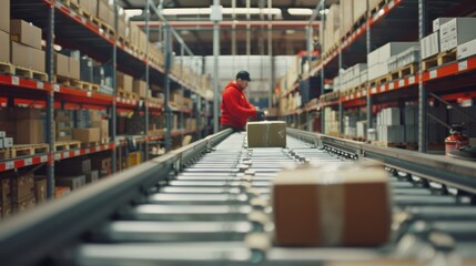 Obraz premium E-commerce Fulfillment Cinematic shots showcasing the behind-the-scenes operations of e-commerce fulfillment centers with a foc AI generated illustration