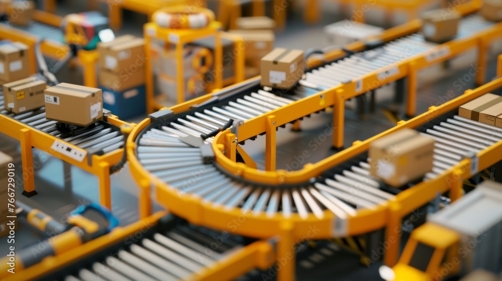 Poster fulfillment automation detailed captures of automated fulfillment processes showcasing conveyor belt