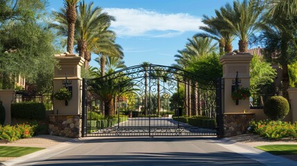 Gated Communities Detailed shots of gated communities and private estates offering security exclusivity and luxury amenAI generated illustration