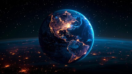 Illustrate a globe lit by digital connections erasing borders to unite humanity - obrazy, fototapety, plakaty