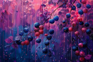 A downpour of vibrant berries, painting the town red, blue, and purple