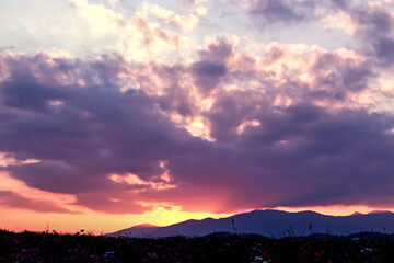 The sunset on the mountain