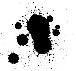 black ink dropped splash splatter on white background