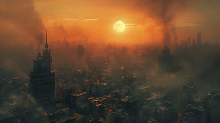 A city suffocating under a dome of smog and heat, no escape - obrazy, fototapety, plakaty